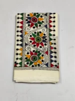 Kantha Work Blouse Material - Multicolor Threadwork  Base Of-White