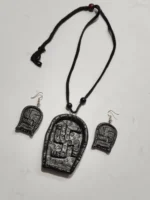 Black Terracotta Necklace Set with Earrings Swastika - Image 3