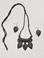 Black Terracotta Necklace Set with Earrings Leaf design