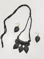Black Terracotta Necklace Set with Earrings Leaf design - Image 3