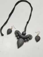 Black Terracotta Necklace Set with Earrings