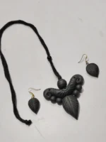 Black Terracotta Necklace Set with Earrings - Image 2