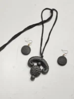Black Terracotta Necklace Set with Earrings - Image 3