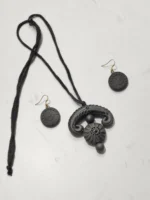 Black Terracotta Necklace Set with Earrings - Image 2