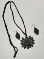 Black Terracotta Jewellery Set with Earrings Leaf design