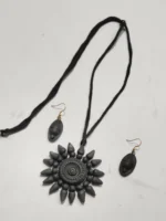 Black Terracotta Jewellery Set with Earrings for women - Image 2