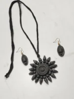 Black Terracotta Jewellery Set with Earrings for women - Image 3