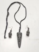 Black Terracotta Necklace Set with Earrings Tribal showpiece - Image 3