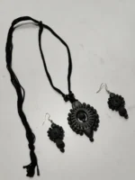 Handcrafted Black Terracotta Necklace Set with Earrings - Image 3