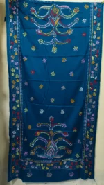 Kantha Stitch Woolen Shawl For Women DeepSkyBlue - Image 2