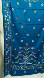 Kantha Stitch Woolen Shawl For Women DeepSkyBlue - Image 4