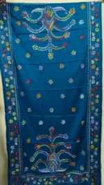 Kantha Stitch Woolen Shawl For Women DeepSkyBlue