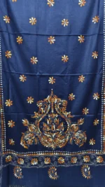 Navy blue Woolen Shawl Kantha Stitch Gujarati Hand Work - Image 4