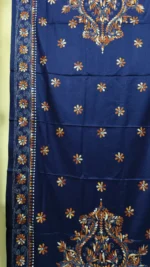 Navy blue Woolen Shawl Kantha Stitch Gujarati Hand Work - Image 5