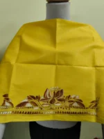 Yellow Cotton Kantha Stitch Blouse Material – Hand Embroidered Lotus Border - Image 5
