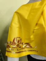 Yellow Cotton Kantha Stitch Blouse Material – Hand Embroidered Lotus Border - Image 4