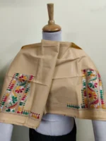 Premium Beige Cotton Kantha Stitch Blouse Material - Image 2