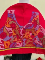 Premium Red Cotton Blouse Material Multicolor Thread Embroidery - Image 2