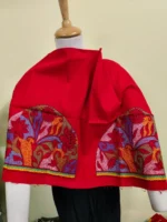 Premium Red Cotton Blouse Material Multicolor Thread Embroidery - Image 3