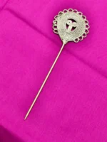 Handcrafted Dokra Brass Hair Pin – Tri-Leaf Floral Design - Image 2