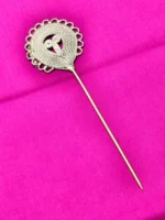 Handcrafted Dokra Brass Hair Pin – Tri-Leaf Floral Design - Image 3