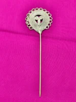 Handcrafted Dokra Brass Hair Pin – Tri-Leaf Floral Design - Image 4