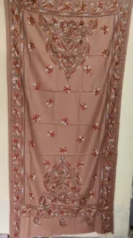 Kantha Stitch Woolen Shawl (light brown colour) - Image 2