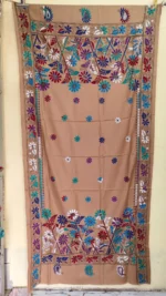 Bengali Hand Work Kantha Stitch Woolen Shawl  (Beige colour )