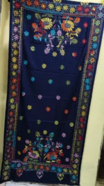 Kantha Stitch Woolen Shawl (navy blue colour) - Image 2