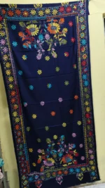 Kantha Stitch Woolen Shawl (navy blue colour) - Image 3