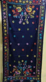 Kantha Stitch Woolen Shawl (navy blue colour) - Image 4