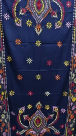 Kantha Stitch Woolen Shawl (navy blue) - Image 5