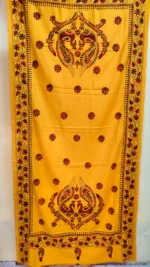 Bengali Hand Work Kantha Stitch Woolen Shawl Peacock Motif (yellow colour) - Image 3