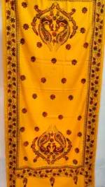 Bengali Hand Work Kantha Stitch Woolen Shawl Peacock Motif (yellow colour) - Image 2