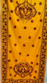 Bengali Hand Work Kantha Stitch Woolen Shawl Peacock Motif (yellow colour) - Image 4