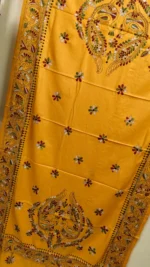 Kantha Woolen Shawl Peacock Motif For Women (yellow colour) - Image 2