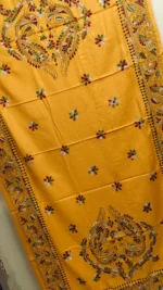 Kantha Woolen Shawl Peacock Motif For Women (yellow colour) - Image 3