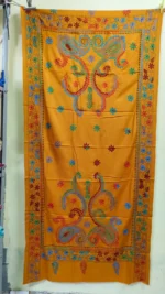 Bengali Hand Work Kantha Stitch Woolen Shawl (Mustard yellow)