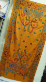 Bengali Hand Work Kantha Stitch Woolen Shawl (Mustard yellow) - Image 2
