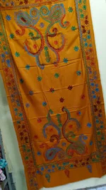 Bengali Hand Work Kantha Stitch Woolen Shawl (Mustard yellow) - Image 3