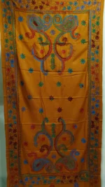 Bengali Hand Work Kantha Stitch Woolen Shawl (Mustard yellow) - Image 4