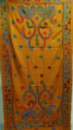 Bengali Hand Work Kantha Stitch Woolen Shawl (Mustard yellow) - Image 5