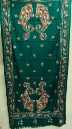 Kantha Stitch Woolen Shawl (Forest green ) - Image 5