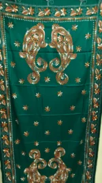 Kantha Stitch Woolen Shawl (Forest green ) - Image 8