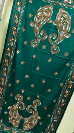 Kantha Stitch Woolen Shawl (Forest green ) - Image 3
