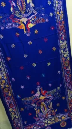 Bengali Hand Work Kantha Stitch Woolen Shawl Peacock Motif (Royal blue colour) - Image 3