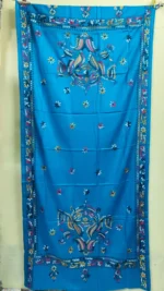 Santiniketan Kantha Stitch Woolen Shawl  (Deep Sky colour)