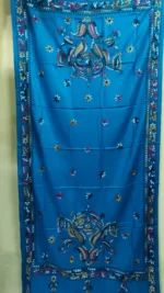 Santiniketan Kantha Stitch Woolen Shawl  (Deep Sky colour) - Image 5