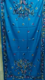 Santiniketan Kantha Stitch Woolen Shawl  (Deep Sky colour) - Image 4