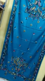 Santiniketan Kantha Stitch Woolen Shawl  (Deep Sky colour) - Image 2